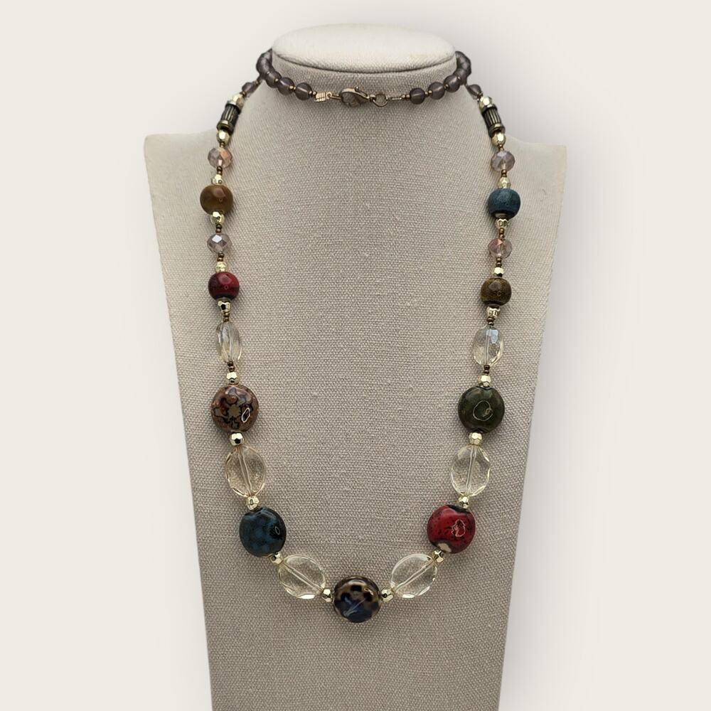 Organic Modern Earth Tone Bead Necklace Artisan Luxe Style
